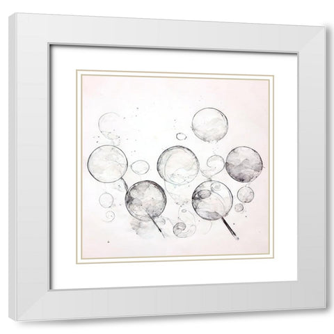 Bubbles 12 White Modern Wood Framed Art Print with Double Matting by Screendoor