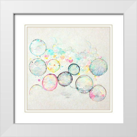 Bubbles 15 White Modern Wood Framed Art Print with Double Matting by Screendoor