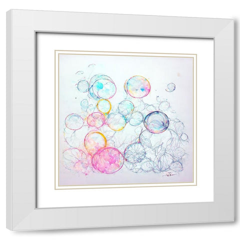 Bubbles 3 White Modern Wood Framed Art Print with Double Matting by Screendoor