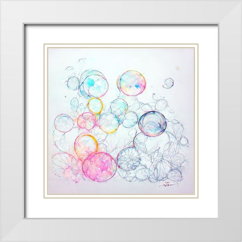 Bubbles 3 White Modern Wood Framed Art Print with Double Matting by Screendoor