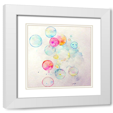 Bubbles 5 White Modern Wood Framed Art Print with Double Matting by Screendoor