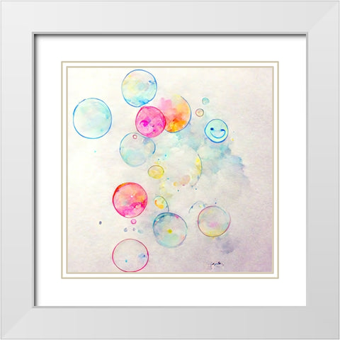 Bubbles 5 White Modern Wood Framed Art Print with Double Matting by Screendoor