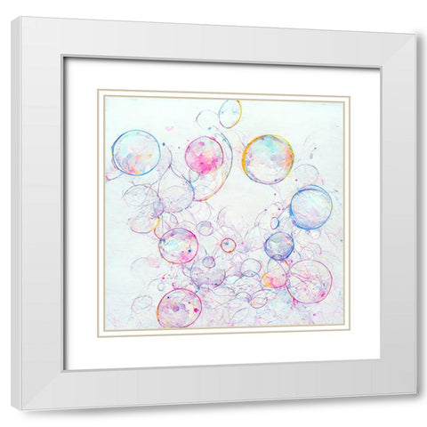 Bubbles 6 White Modern Wood Framed Art Print with Double Matting by Screendoor