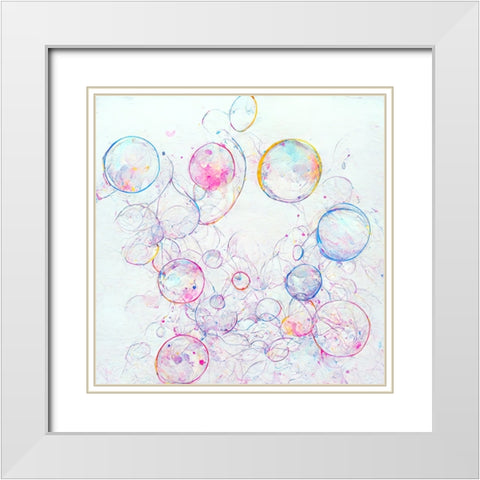 Bubbles 6 White Modern Wood Framed Art Print with Double Matting by Screendoor