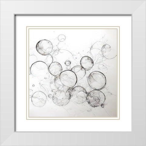 Bubbles 7 White Modern Wood Framed Art Print with Double Matting by Screendoor