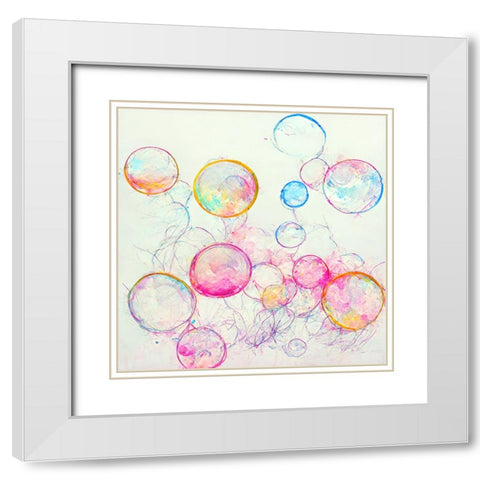 Bubbles 8 White Modern Wood Framed Art Print with Double Matting by Screendoor