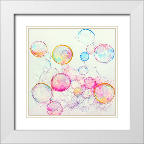 Bubbles 8 White Modern Wood Framed Art Print with Double Matting by Screendoor