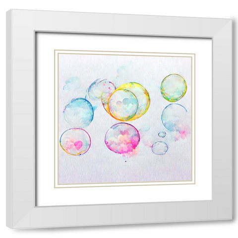 Bubbles 9 White Modern Wood Framed Art Print with Double Matting by Screendoor