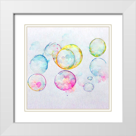 Bubbles 9 White Modern Wood Framed Art Print with Double Matting by Screendoor