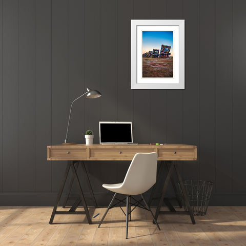 Cadillac Ranch 3 Vertical White Modern Wood Framed Art Print with Double Matting by Malone, Will