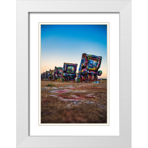 Cadillac Ranch 3 Vertical White Modern Wood Framed Art Print with Double Matting by Malone, Will