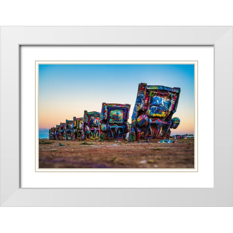 Cadillac Ranch 3 White Modern Wood Framed Art Print with Double Matting by Malone, Will