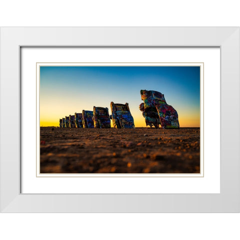 Cadillac Ranch 7 White Modern Wood Framed Art Print with Double Matting by Malone, Will