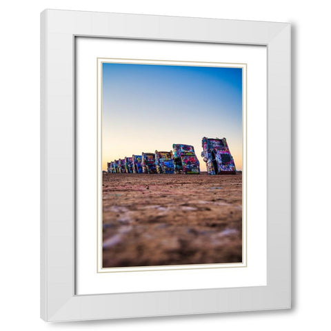 Cadillac Ranch Vertical White Modern Wood Framed Art Print with Double Matting by Malone, Will
