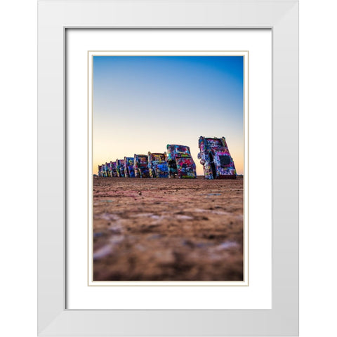 Cadillac Ranch Vertical White Modern Wood Framed Art Print with Double Matting by Malone, Will