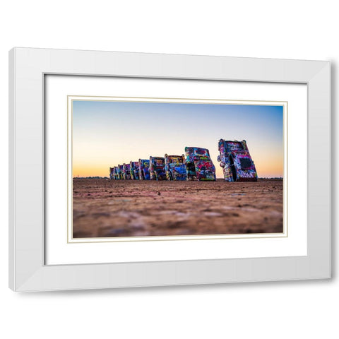 Cadillac Ranch White Modern Wood Framed Art Print with Double Matting by Malone, Will