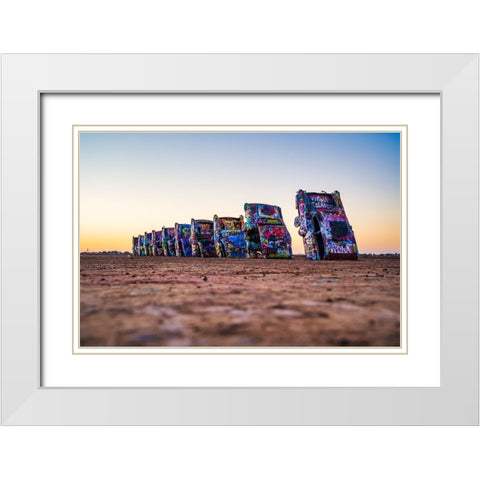 Cadillac Ranch White Modern Wood Framed Art Print with Double Matting by Malone, Will