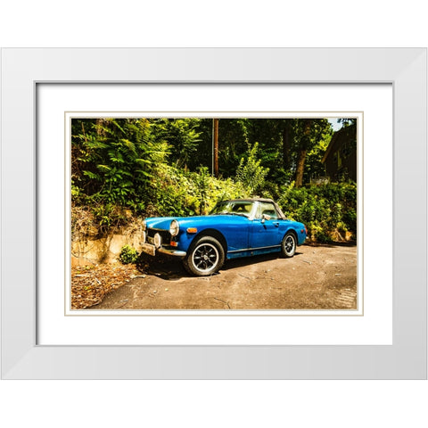 Little Blue Car White Modern Wood Framed Art Print with Double Matting by Malone, Will