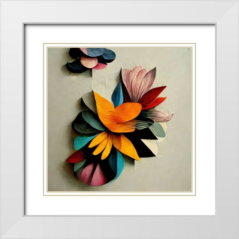 Paper Flowers 5 White Modern Wood Framed Art Print with Double Matting by Screendoor