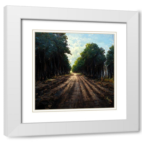 Road in the Woods White Modern Wood Framed Art Print with Double Matting by Screendoor