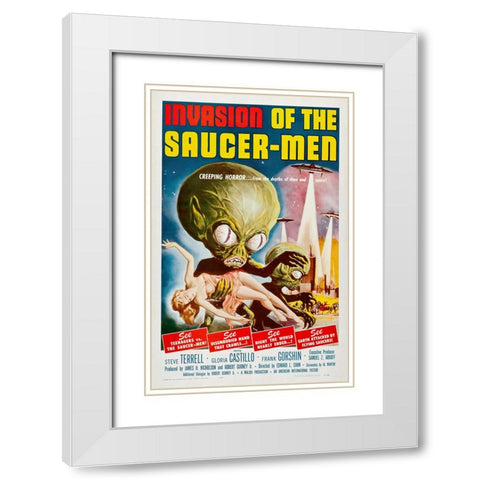 Invasion Of The Saucer Men White Modern Wood Framed Art Print with Double Matting by Screendoor