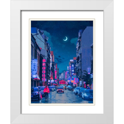 Neon Worlds 7 White Modern Wood Framed Art Print with Double Matting by Orozco, Danner