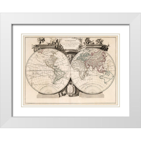 Description Du Globe Terrestre - 1784 White Modern Wood Framed Art Print with Double Matting by CAG