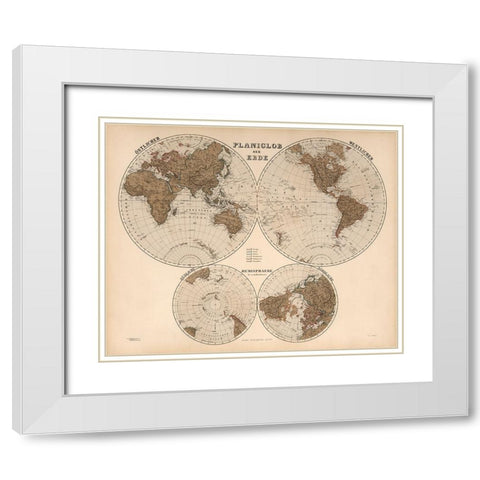 Planiglob Der Erde - 1886 White Modern Wood Framed Art Print with Double Matting by CAG