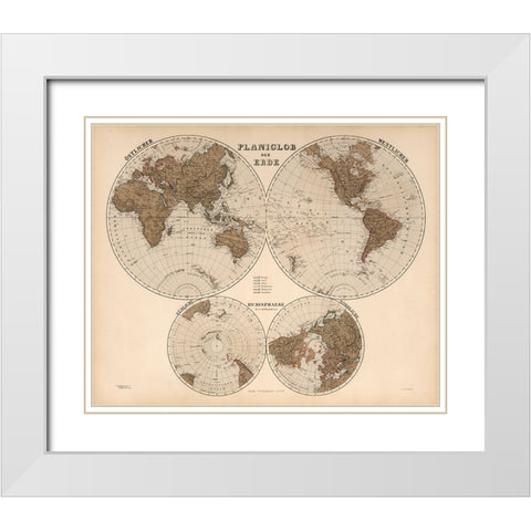 Planiglob Der Erde - 1886 White Modern Wood Framed Art Print with Double Matting by CAG