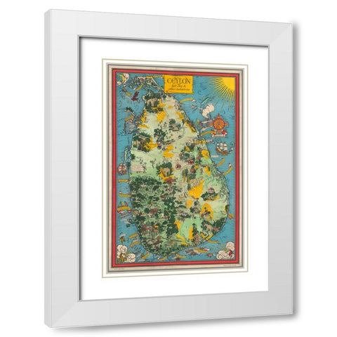 Map of Ceylon - 1933 White Modern Wood Framed Art Print with Double Matting by CAG