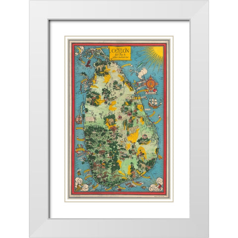 Map of Ceylon - 1933 White Modern Wood Framed Art Print with Double Matting by CAG