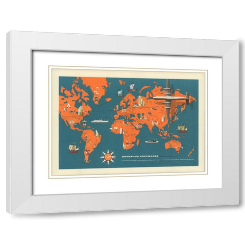 Deutsche Lufthansa Map White Modern Wood Framed Art Print with Double Matting by CAG
