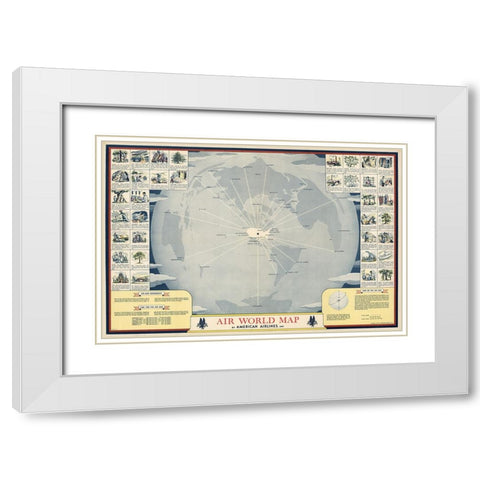 American Airlines Map White Modern Wood Framed Art Print with Double Matting by CAG