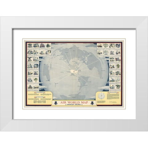 American Airlines Map White Modern Wood Framed Art Print with Double Matting by CAG