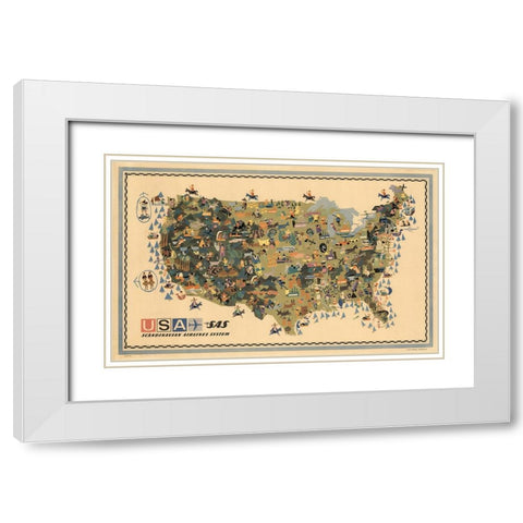 Scandinavian Airlines Map White Modern Wood Framed Art Print with Double Matting by CAG