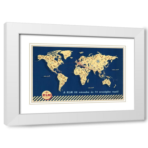 KLM Royal Dutch Map White Modern Wood Framed Art Print with Double Matting by CAG