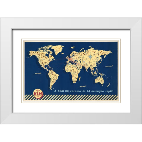 KLM Royal Dutch Map White Modern Wood Framed Art Print with Double Matting by CAG