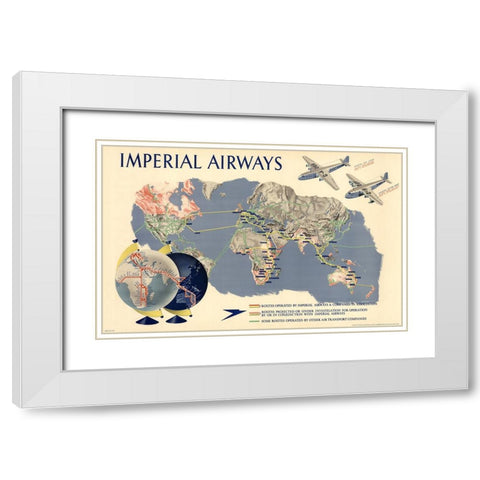Imperial Airways Map White Modern Wood Framed Art Print with Double Matting by CAG