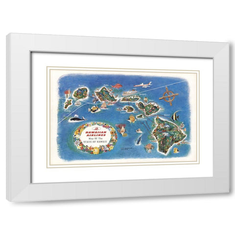 Hawaiian Airlines Map White Modern Wood Framed Art Print with Double Matting by CAG