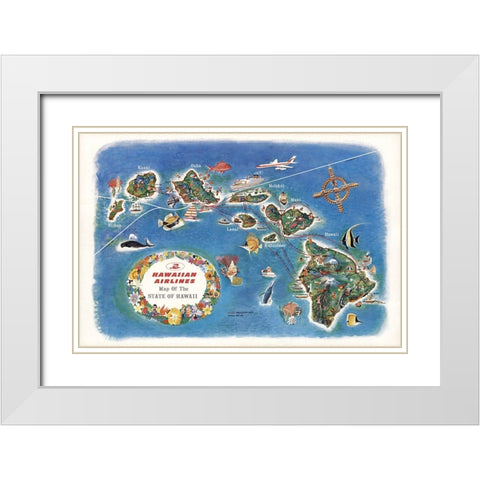 Hawaiian Airlines Map White Modern Wood Framed Art Print with Double Matting by CAG