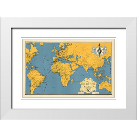 Carte du Reseau Aerien Francais White Modern Wood Framed Art Print with Double Matting by CAG