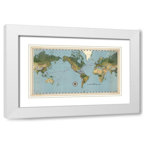 Pan American World Airways Map I White Modern Wood Framed Art Print with Double Matting by CAG