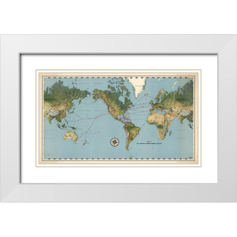 Pan American World Airways Map I White Modern Wood Framed Art Print with Double Matting by CAG