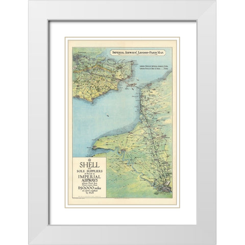Imperial Airways - London to Paris Map White Modern Wood Framed Art Print with Double Matting by CAG