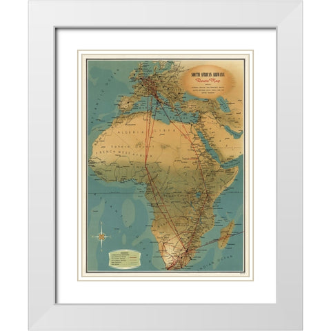 South African Airways Map White Modern Wood Framed Art Print with Double Matting by CAG