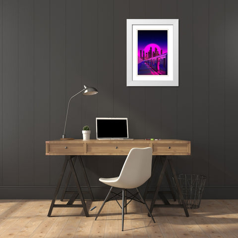 Neon City Train White Modern Wood Framed Art Print with Double Matting by Orozco, Danner