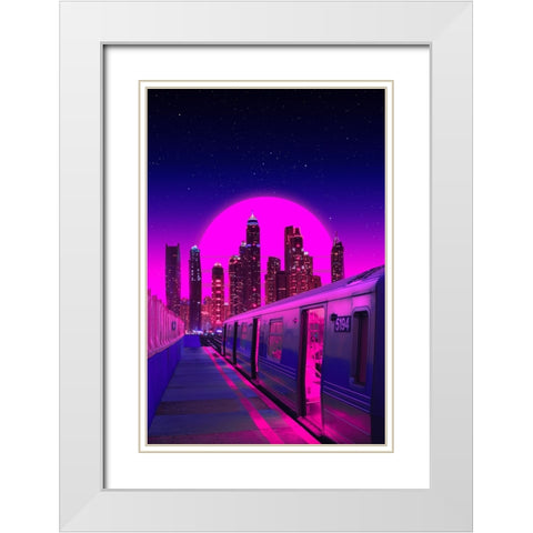 Neon City Train White Modern Wood Framed Art Print with Double Matting by Orozco, Danner