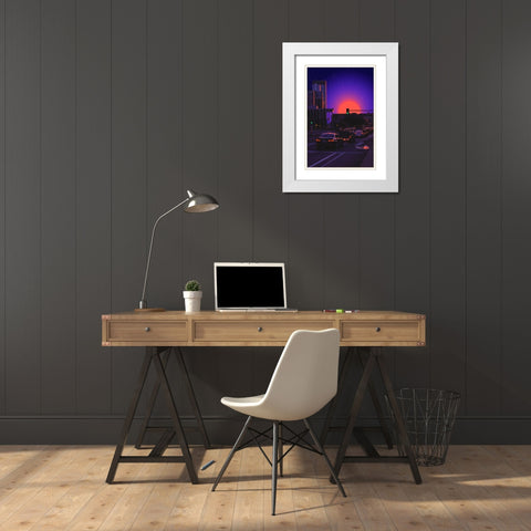 Outrun City White Modern Wood Framed Art Print with Double Matting by Orozco, Danner