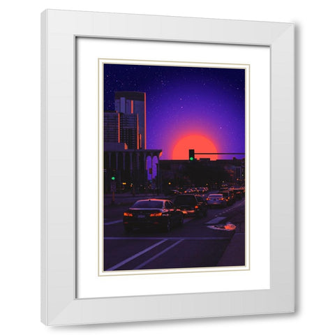Outrun City White Modern Wood Framed Art Print with Double Matting by Orozco, Danner