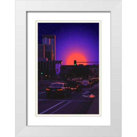 Outrun City White Modern Wood Framed Art Print with Double Matting by Orozco, Danner